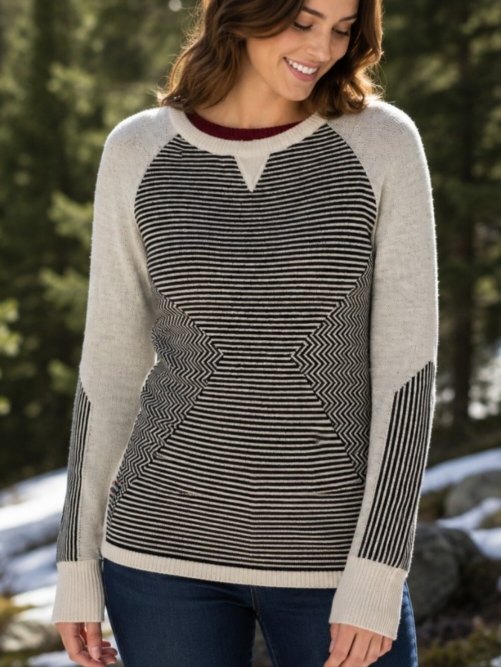 Smartwool Dacono Ski Sweater Womens L Black White Merino Wool Blend Apres Ski